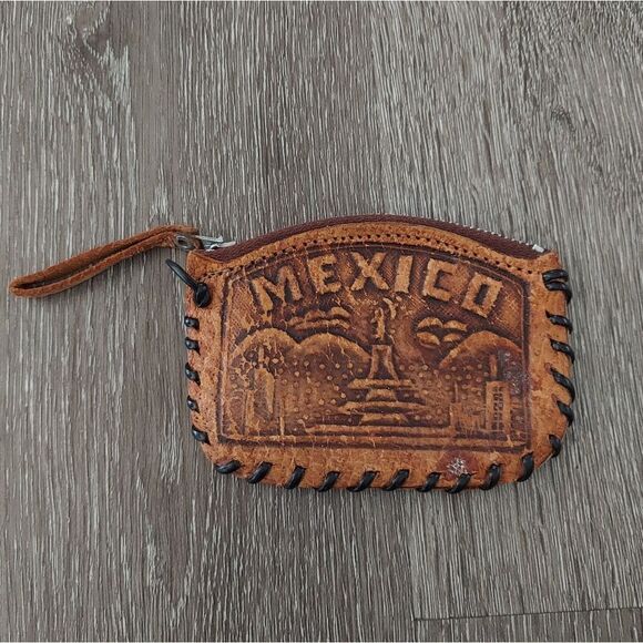 Vintage Tooled Handmade Monterrey, Mexico Leather Coin Pouch - Picture 1 of 5